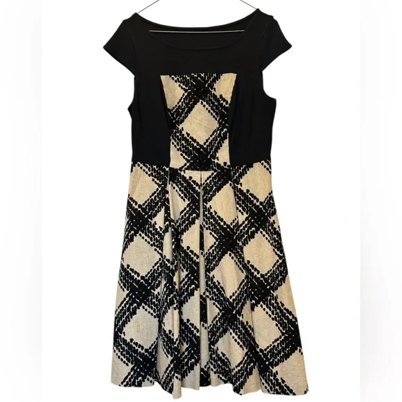 Anthropology Eva Franco Black Tan Fit Flare Women’s Dress Size 4 EUC Cocktail - Picture 1 of 8